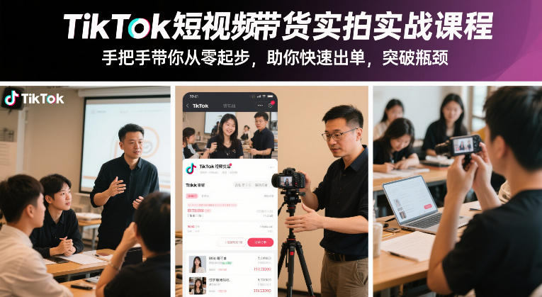 TikTok短视频带货实拍实战课程，手把手带你从零起步，助你快速出单，突破瓶颈-恒创联盟资源网