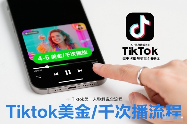 TK中视频计划项目，Tiktok第一人称解说流程，每干次播放奖励4-5美金-恒创联盟资源网