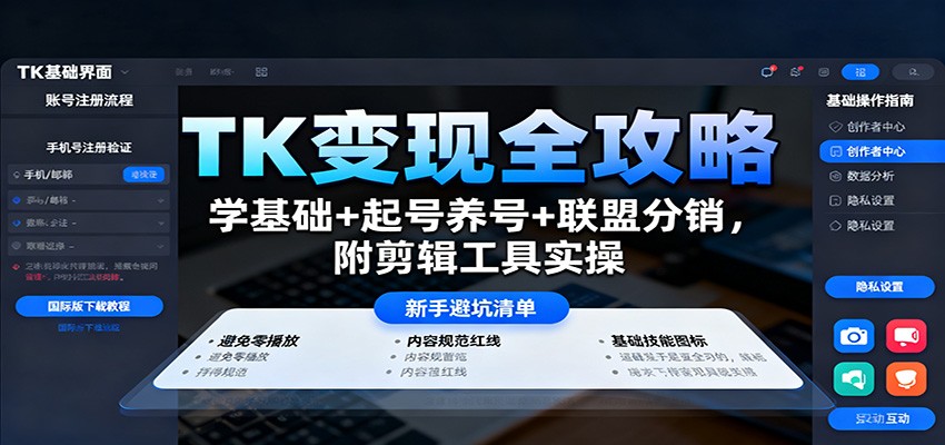 TK变现全攻略：学基础+起号养号+联盟分销，附剪辑工具实操-恒创联盟资源网