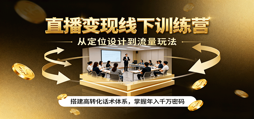 直播变现线下训练营，从定位设计到流量玩法，搭建高转化话术体系，掌握年入千万密码-恒创联盟资源网