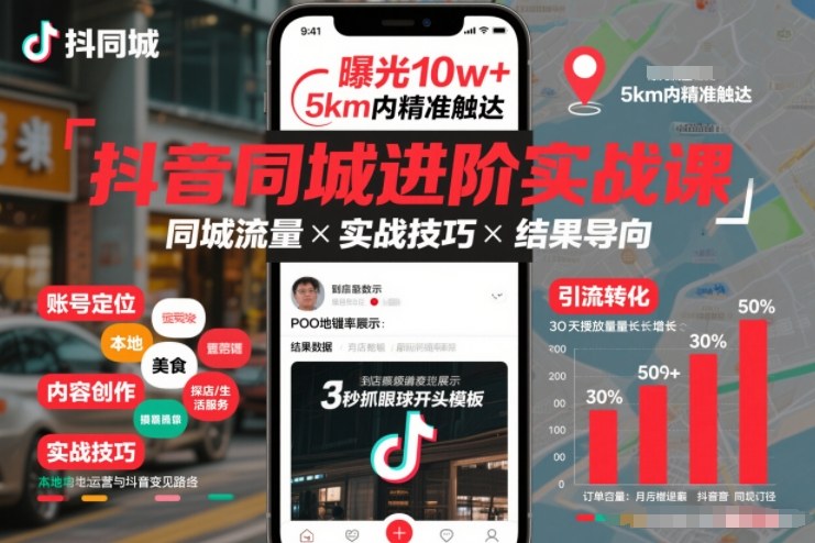 抖音同城进阶实战课,助你同城流量拿到结果-恒创联盟资源网
