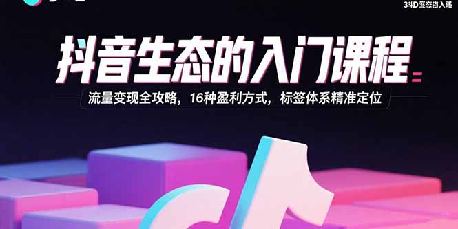抖音生态的入门课程:流量变现全攻略,16种盈利方式,标签体系精准定位-恒创联盟资源网