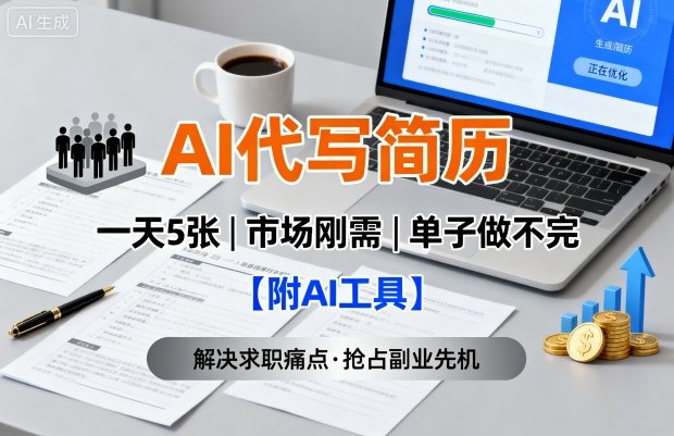 AI代写简历,一天5张,今年找工作难,市场刚需,单子做不完【附AI工具】-恒创联盟资源网