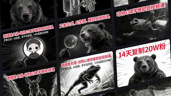 情绪放大镜-动物心理学爆款短视频课，文案公式、AI生图、多平台变现，14天复制20W粉-恒创联盟资源网