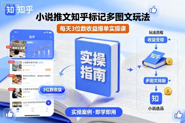 小说推文知乎标记多图文玩法，每天3位数收益爆单实操课-恒创联盟资源网