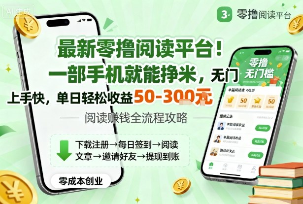 最新零撸阅读平台！一部手机就能挣米，无门槛上手快，单日轻松收益50-3张【揭秘】-恒创联盟资源网