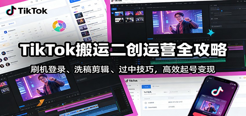 TikTok搬运二创运营全攻略：刷机登录、洗稿剪辑 、过中技巧，高效起号变现-恒创联盟资源网