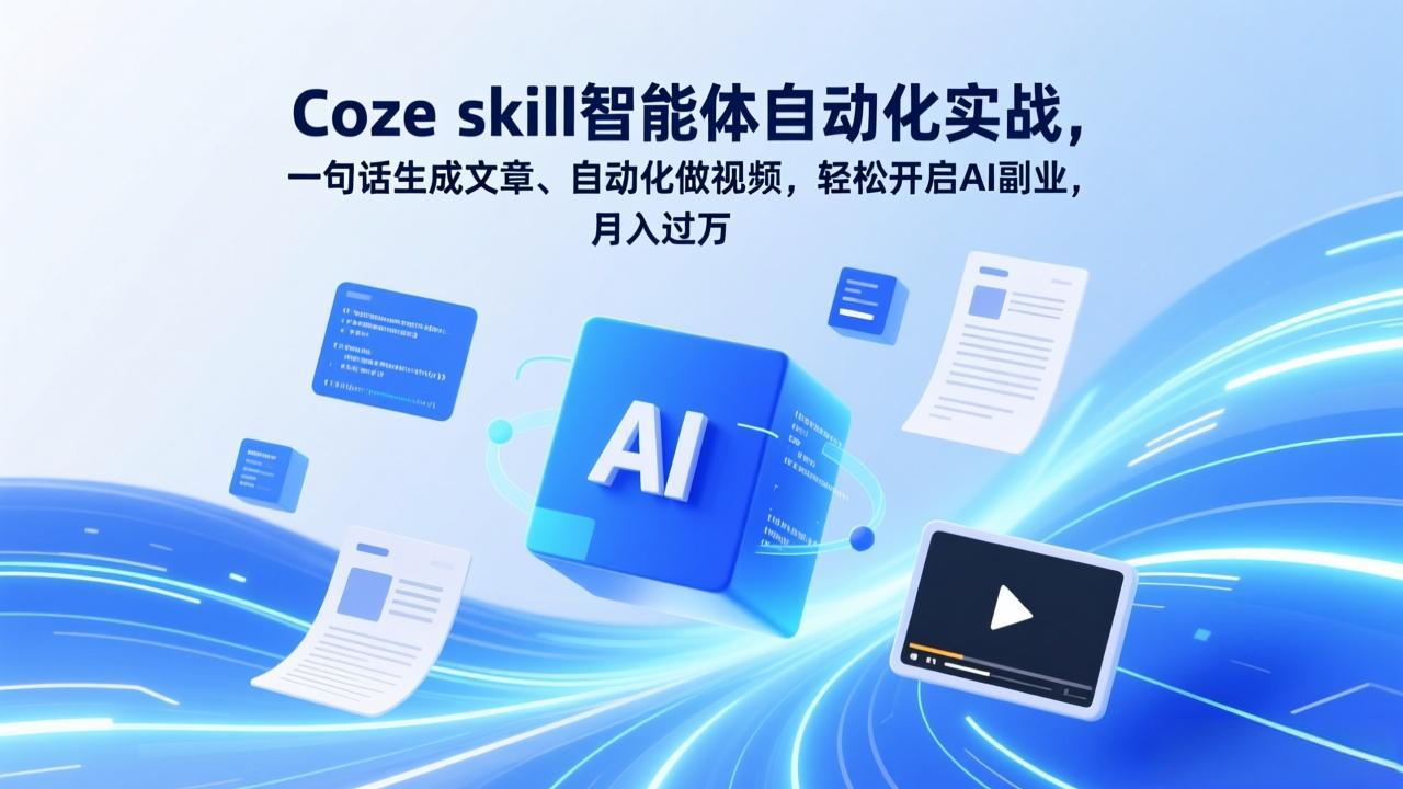 Coze skill智能体自动化实战，一句话生成文章、自动化做视频，轻松开启AI副业，月入过万-恒创联盟资源网