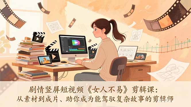 剧情竖屏短视频《女人不易》剪辑课：从素材到成片、助你成为能驾驭复杂故事的剪辑师-恒创联盟资源网