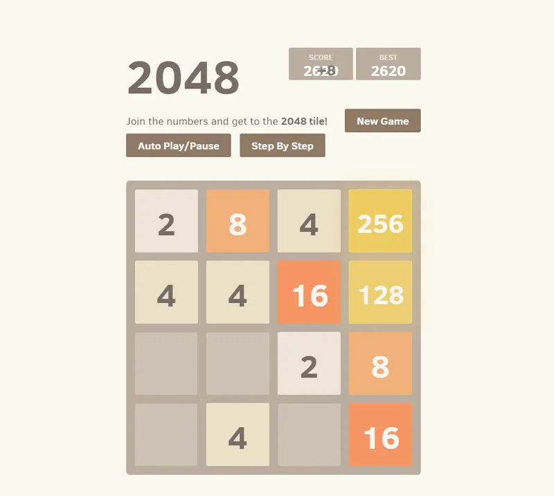 HTML+JS开发的2048方块游戏网页源码(带AI功能)