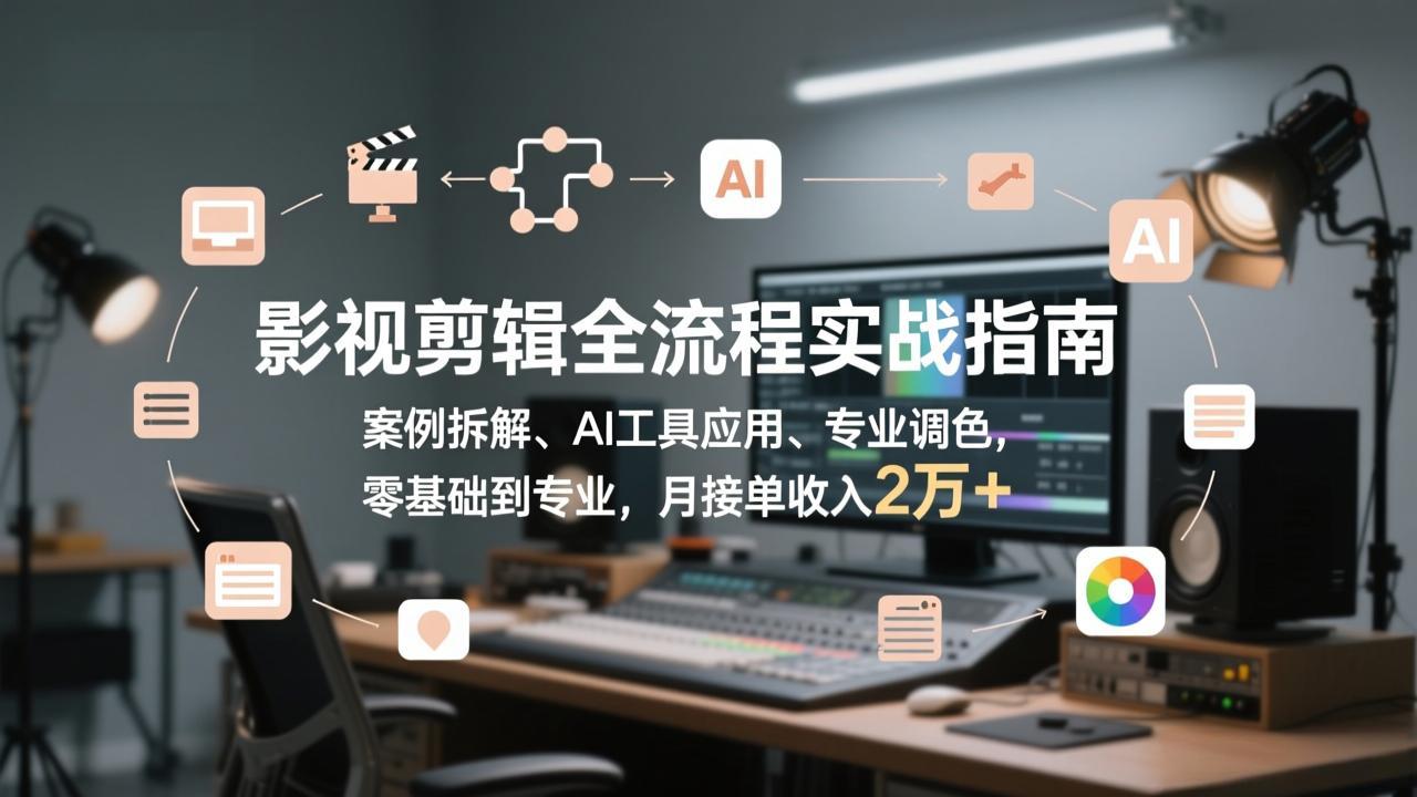 影视剪辑全流程实战指南，案例拆解、AI工具应用、专业调色，零基础到专业，月接单收入2万+-恒创联盟资源网
