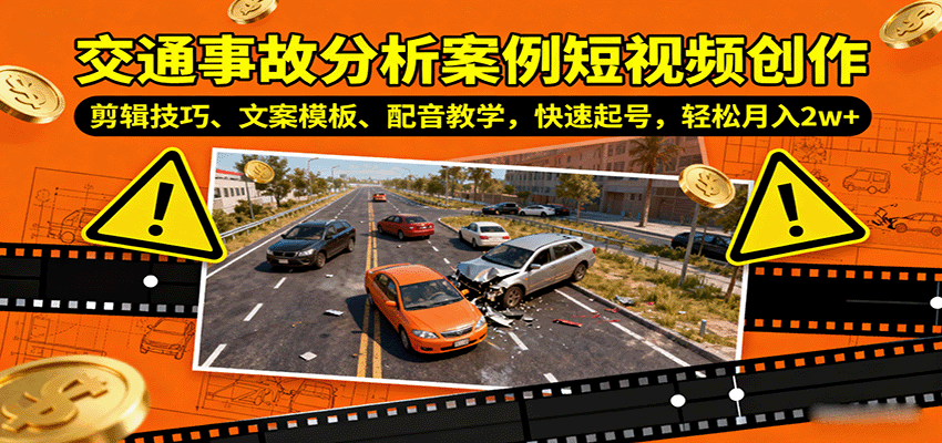 交通事故分析案例短视频创作，剪辑技巧、文案模板、配音教学，快速起号，轻松月入2w+-恒创联盟资源网