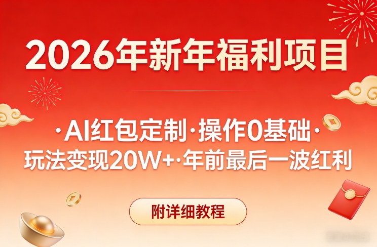新年福利项目，AI红包定制，操作0基础，玩法变现20W+年前最后一波红利，附详细教程-恒创联盟资源网