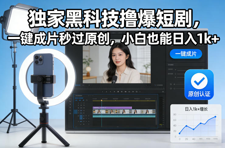 独家黑科技撸爆短剧，一键成片秒过原创，小白也能日入1k+【揭秘】-恒创联盟资源网