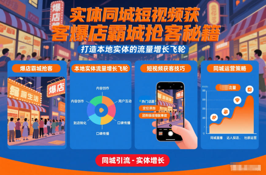 实体同城短视频获客爆店霸城抢客秘籍，打造本地实体的流量增长飞轮-恒创联盟资源网