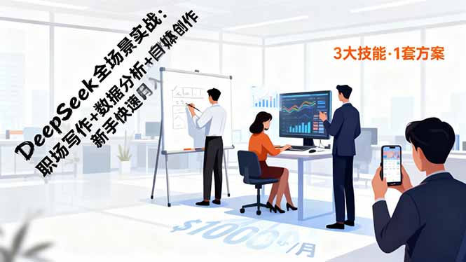 DeepSeek全场景实战：职场写作+数据分析+自媒体创作，新手快速月入过万-恒创联盟资源网