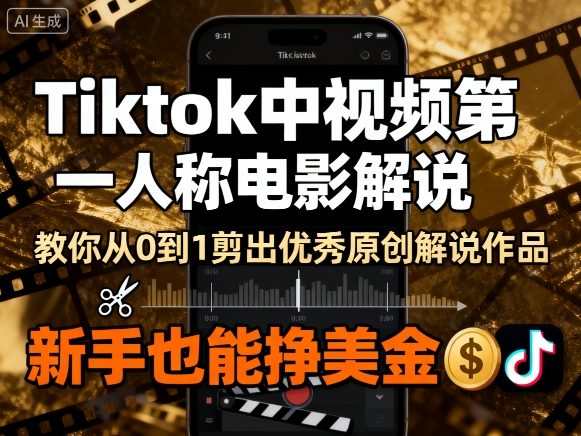 Tiktok中视频第一人称电影解说,教你从0到1剪出一个优秀的原创解说作品,新手也能挣美金-恒创联盟资源网