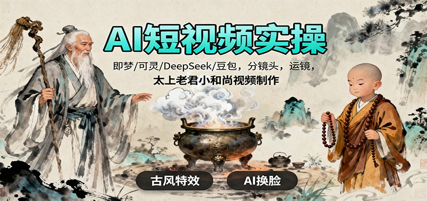 AI短视频实操,即梦/可灵/DeepSeek/豆包,分镜头,运镜,太上老君小和尚视频制作-恒创联盟资源网