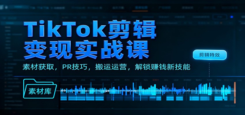 TikTok剪辑变现实战课:素材获取,PR技巧,搬运运营,解锁赚钱新技能-恒创联盟资源网