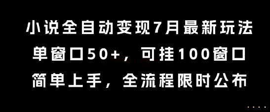 小说全自动变现7月玩法，单窗口50+，可挂100窗口，简单上手，全流程限时公布【揭秘】-恒创联盟资源网