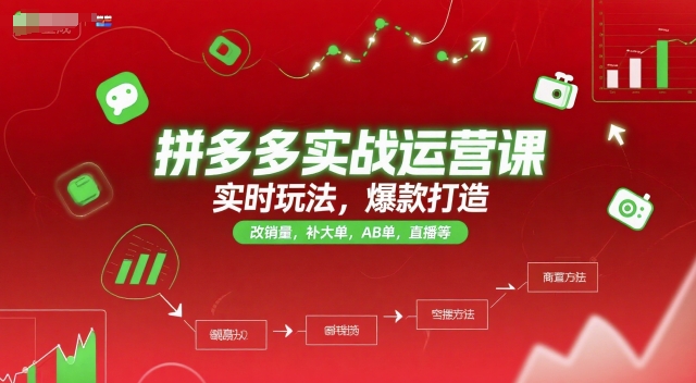 拼多多实战运营课，实时玩法，爆款打造，改销量，补大单，AB单，直播等(更新2025月)-恒创联盟资源网