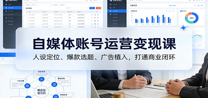 自媒体账号运营变现课：人设定位、爆款选题、广告植入，打通商业闭环-恒创联盟资源网