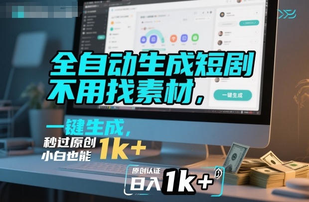 全自动生成短剧，不用找素材，不用剪辑，一键生成，秒过原创，小白也能轻松日入1k+【揭秘】-恒创联盟资源网