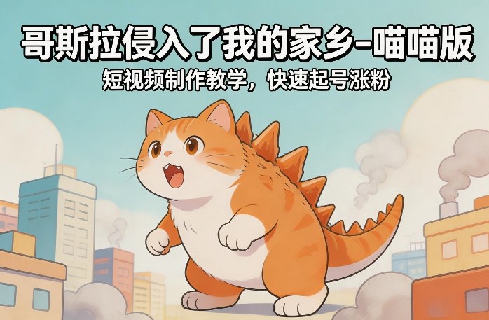 哥斯拉侵入了我的家乡–喵喵版短视频制作教学，快速起号涨粉-恒创联盟资源网