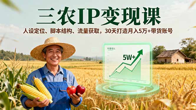 三农IP变现课,人设定位、脚本结构、流量获取,30天打造月入5万+带货账号-恒创联盟资源网