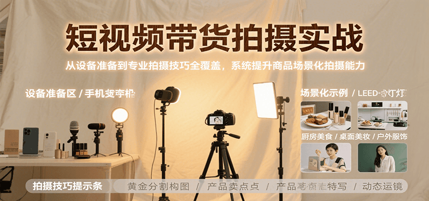 短视频带货拍摄实战,从设备准备到专业拍摄技巧全覆盖,系统提升商品场景化拍摄能力-恒创联盟资源网