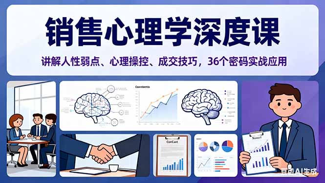 销售心理学深度课,讲解人性弱点、心理操控、成交技巧,36个密码实战应用-恒创联盟资源网