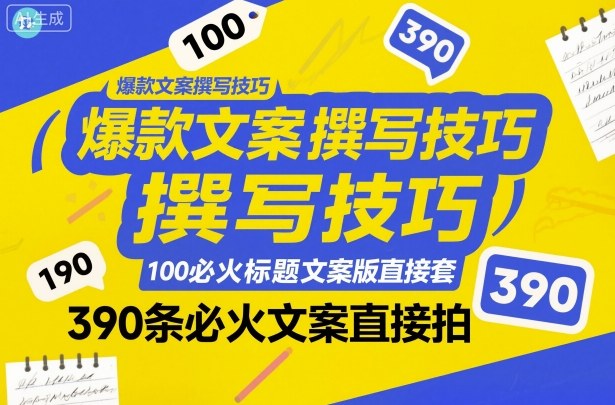 爆款文案撰写技巧，100个必火标题文案模版直接套，390条必火文案直接拍-恒创联盟资源网