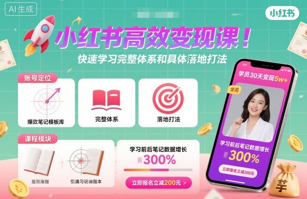 小红书高效变现课，快速学习小红书完整体系和具体落地打法-恒创联盟资源网