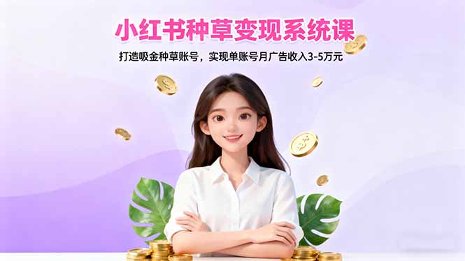 小红书种草变现系统课：打造吸金种草账号，实现单账号月广告收入3-5万元-恒创联盟资源网