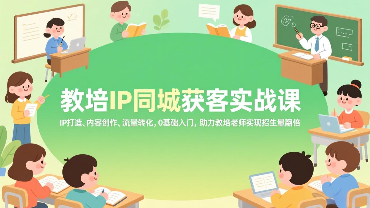 教培IP同城获客实战课，IP打造、内容创作、流量转化，0基础入门，助力教培老师实现招生量翻倍-恒创联盟资源网
