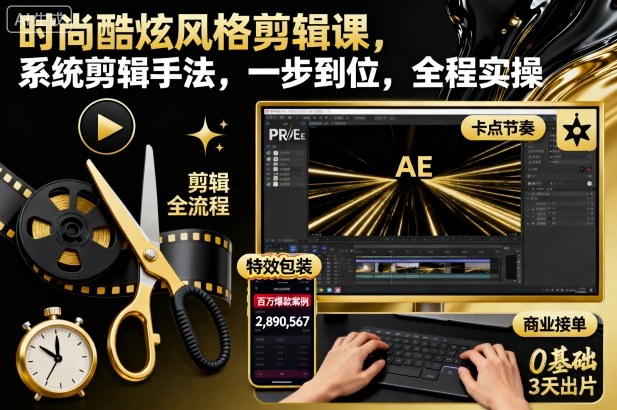 时尚酷炫风格剪辑课，系统剪辑手法，一步到位，全程实操-恒创联盟资源网