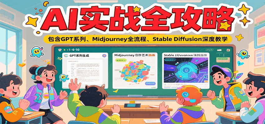 AI实战全攻略，包含GPT系列、Midjourney全流程、Stable Diffusion深度教学-恒创联盟资源网