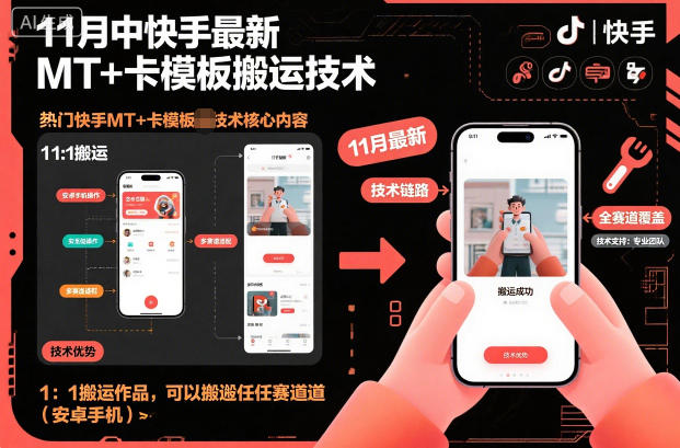 11月中快手最新MT+卡模板搬运技术，1：1搬运作品，可以搬运任何赛道(安卓手机)-恒创联盟资源网