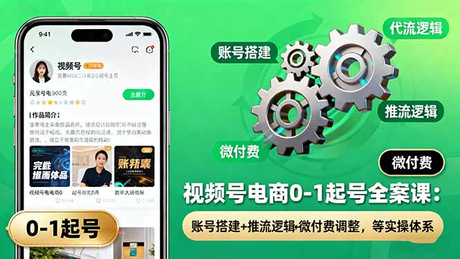 视频号电商0-1起号全案课:账号搭建+推流逻辑+微付费调整,等实操体系-恒创联盟资源网