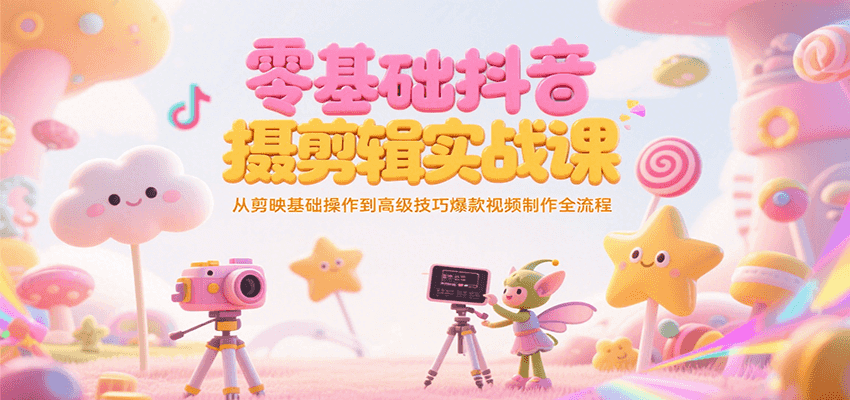 零基础抖音短视频拍摄剪辑实战课，从剪映基础操作到高级技巧爆款视频制作全流程-恒创联盟资源网