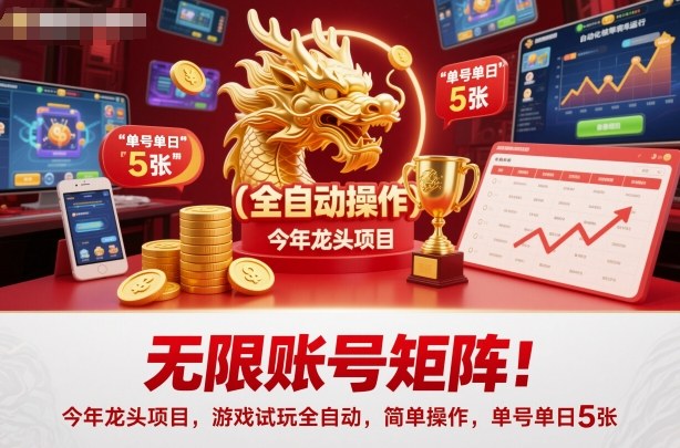 无限账号矩阵！今年龙头项目，游戏试玩全自动，简单操作，单号单日5张【揭秘】-恒创联盟资源网
