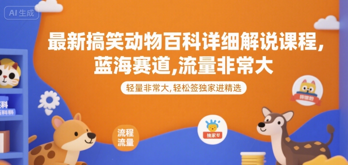 最新搞笑动物百科详细解说课程，蓝海赛道，流量非常大，轻松签独家进精选-恒创联盟资源网