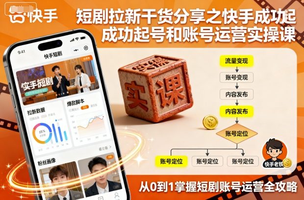 短剧拉新干货分享之快手成功起号和账号运营实操课-恒创联盟资源网