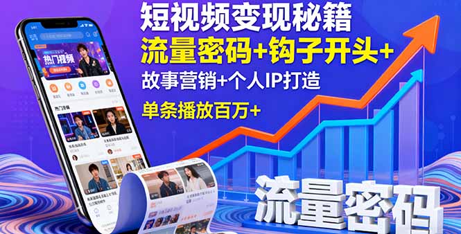 短视频变现秘籍，流量密码+钩子开头+故事营销+个人IP打造，单条播放百万+-恒创联盟资源网