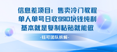 信息差项目：售卖冷门教程单人单号日收9张纯利基本就是复制粘贴就能做-恒创联盟资源网