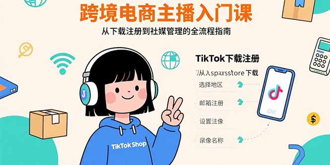 跨境电商主播入门课，TikTok下载注册，支付工具配置，社媒账号管理全流程-恒创联盟资源网
