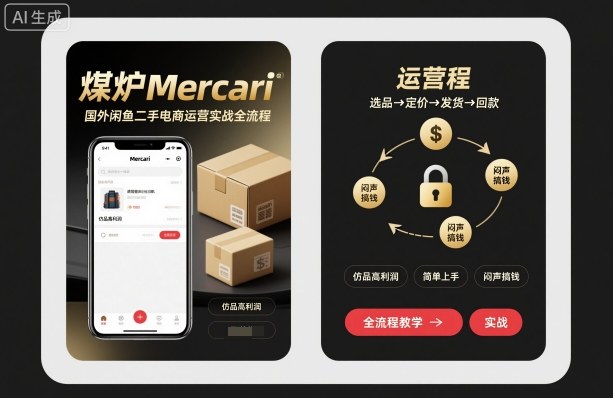 煤炉Mercari国外闲鱼二手电商运营实战全流程,仿品高利润,简单上手,闷声搞钱-恒创联盟资源网