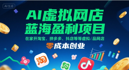 AI虚拟网店蓝海盈利项目，在家开淘宝、拼多多、抖店等虚拟品网店，零成本创业-恒创联盟资源网