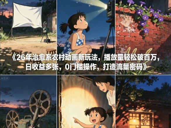 26年治愈系农村动画新玩法，播放量轻松破百万，日收益多张，0门槛操作，打造流量密码-恒创联盟资源网