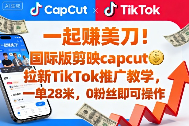 一起賺美刀！国际版剪映capcut拉新TikTok推广教学，一单28米，0粉丝即可操作(附推广入口和教学)-恒创联盟资源网